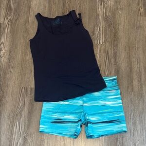 Casall Navy Tank Top and Champion Vibrant Print Blue Shorts Set